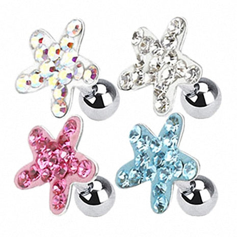 Tragus Piercing Plug Multi Crystal Starfish 