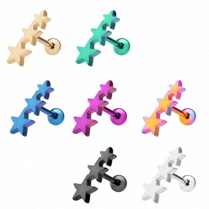 Tragus Ohr Knorpel Piercing Stecker 3 Sterne