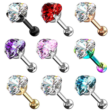 Tragus Ohr Knorpel Cartilage Helix Piercing Stecker Kristall Herz