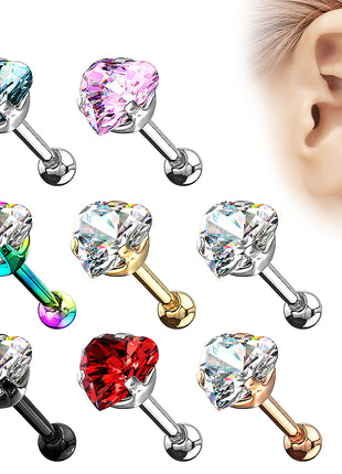 Tragus Ear Cartilage Helix Piercing Stud Crystal Heart 