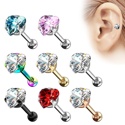 Tragus Ohr Knorpel Cartilage Helix Piercing Stecker Kristall Herz