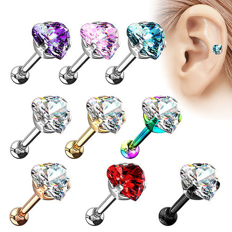 Tragus Ohr Knorpel Cartilage Helix Piercing Stecker Kristall Herz