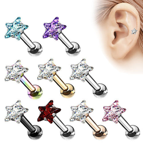 Tragus Ohr Knorpel Cartilage Helix Piercing Stecker Kristall Stern