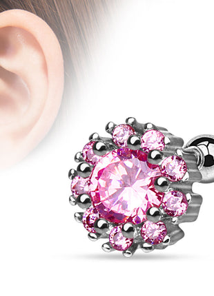 Tragus Cartilage Piercing Ear Stud Flower Crystals Pink 