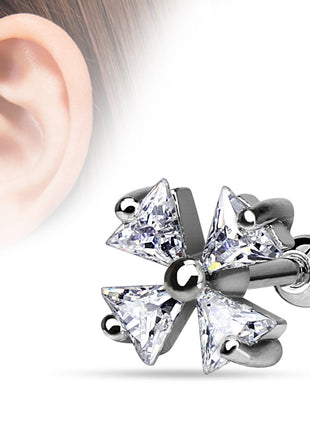 Tragus Cartilage Piercing Ear Stud Clover Crystals 