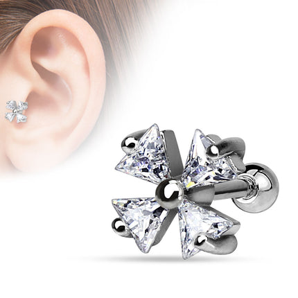Tragus Cartilage Piercing Ohr Stecker Kleeblatt Kristalle