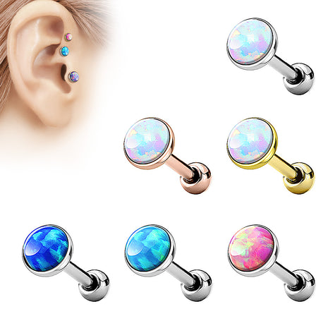 Tragus Cartilage Ear Universal Rock Snug Piercing with Flat Opal 