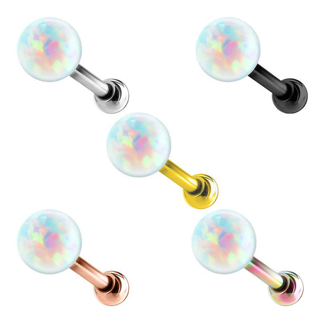 Tragus Piercing Ear Jewelry Plug Gold Plated with Opal Ball 