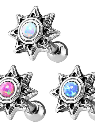 Tragus Cartilage Ear Piercing Stud Star with Colored Opal 