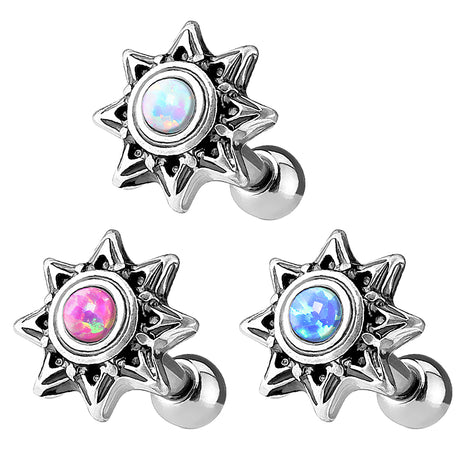 Tragus Cartilage Ear Piercing Stud Star with Colored Opal 