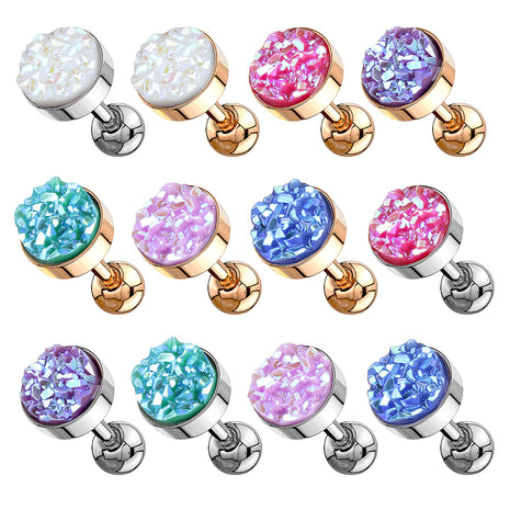 Tragus Ohr Knorpel Piercing Druzy Kristall Glitzer Quarz Rosegold IP