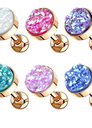 Tragus Ohr Knorpel Piercing Druzy Kristall Glitzer Quarz Rosegold IP