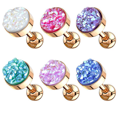 Tragus Ohr Knorpel Piercing Druzy Kristall Glitzer Quarz Rosegold IP