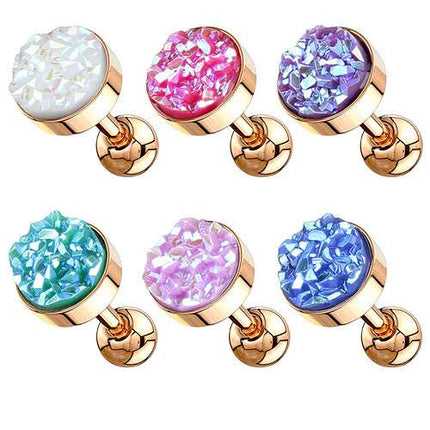 Tragus Ohr Knorpel Piercing Druzy Kristall Glitzer Quarz Rosegold IP
