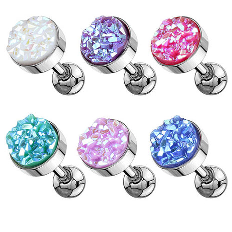 Tragus Ohr Knorpel Piercing Druzy Kristall Glitzer Quarz Silbern