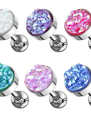 Tragus Ohr Knorpel Piercing Druzy Kristall Glitzer Quarz Silbern