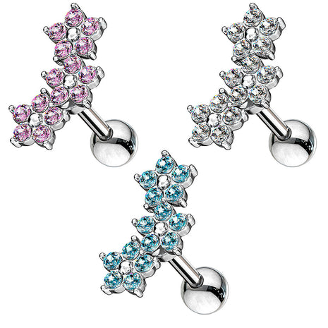 Tragus Ear Cartilage Piercing Plug with 3 Crystal Flowers 