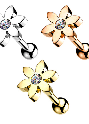 Tragus Ear Cartilage Piercing Stud Flower with Crystal 