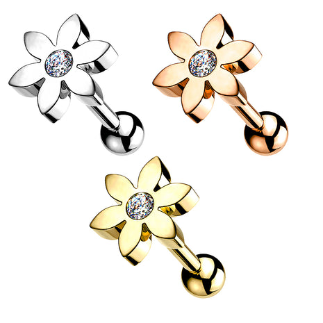 Tragus Ear Cartilage Piercing Stud Flower with Crystal 