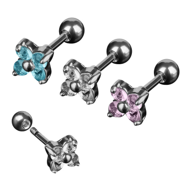 Tragus Ohr Piercing Stecker Kristall Blume eingefasst