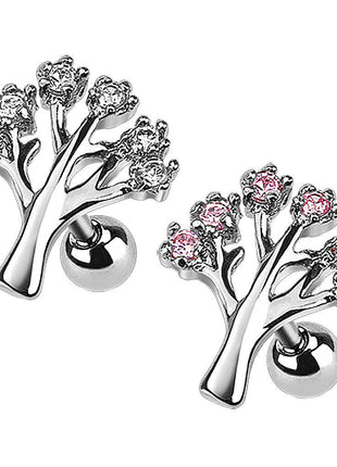 Tragus Piercing Ear Jewelry Tree of Life Crystals 