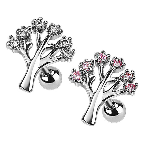 Tragus Piercing Ear Jewelry Tree of Life Crystals 