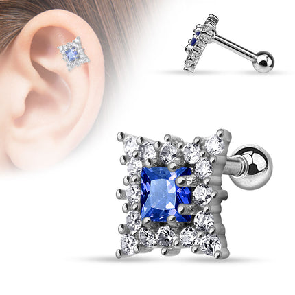 Tragus Cartilage Piercing Stecker Quadrat Kristalle Saphirblau