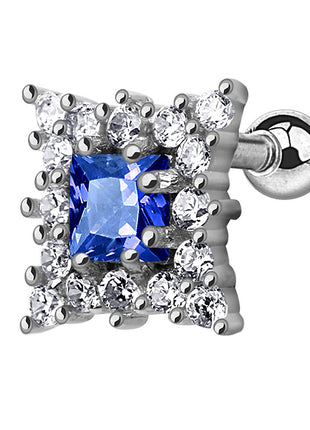 Tragus Cartilage Piercing Stud Square Crystals Sapphire Blue 