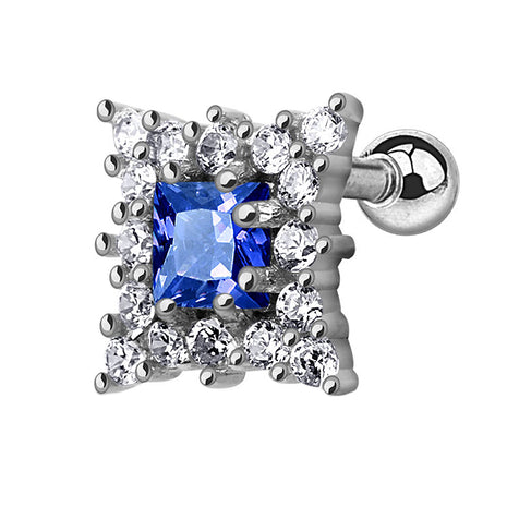 Tragus Cartilage Piercing Stud Square Crystals Sapphire Blue 