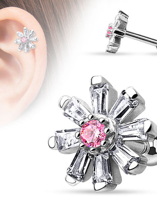 Tragus Cartilage Piercing Ear Princess Cut Stud Flower with Crystals 