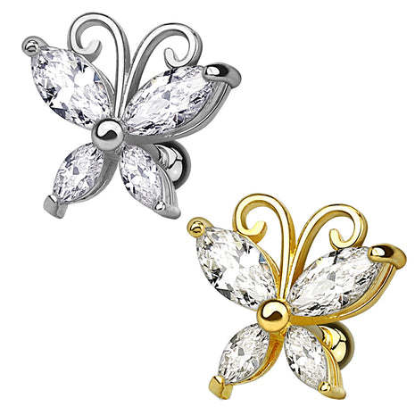 Tragus Ear Piercing Cartilage Stud Crystal Butterfly 