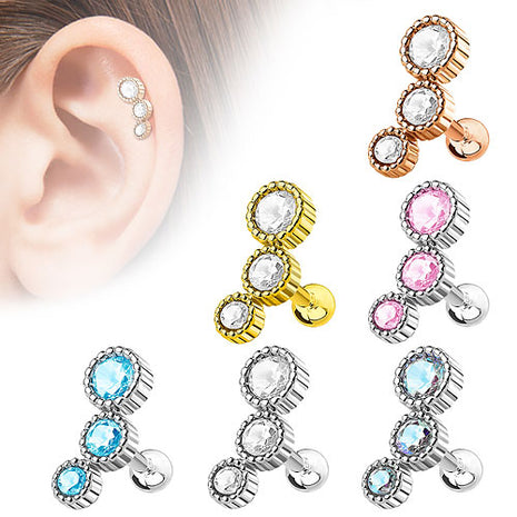 Helix Piercing Cartilage Ohrstecker mit 3 Kristallen