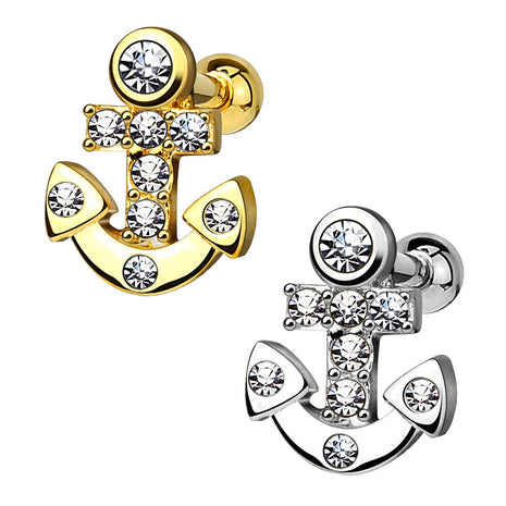 Tragus Piercing Cartilage Stud Anchor with Crystals 