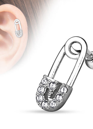 Tragus Cartilage Piercing Ear Stud Safety Pin with Crystals 