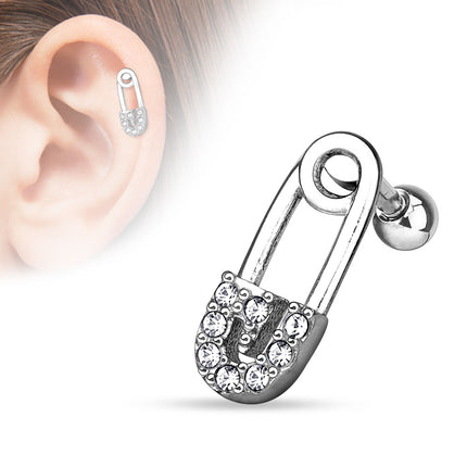 Tragus Cartilage Piercing Ohr Stecker Sicherheitsnadel mit Kristallen
