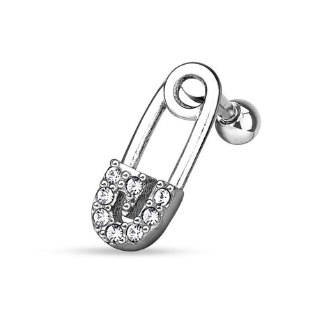 Tragus Cartilage Piercing Ear Stud Safety Pin with Crystals 