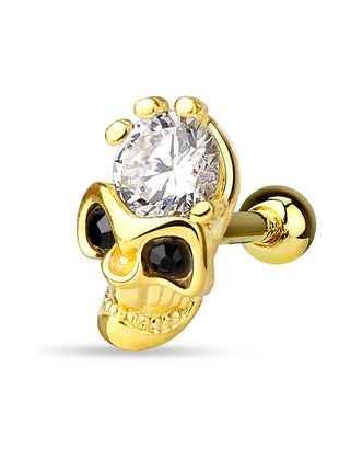 Tragus Cartilage Piercing Ear Stud Skull Gold Plated with Crystal 