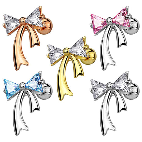 Tragus Piercing Bow with Sparkling Crystals 