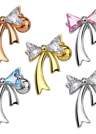 Tragus Piercing Bow with Sparkling Crystals 