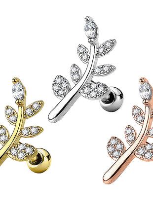 Tragus Cartilage Piercing Ear Stud Crystal Leaf 