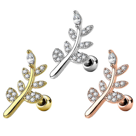 Tragus Cartilage Piercing Ear Stud Crystal Leaf 