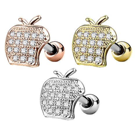 Tragus Cartilage Piercing Ear Stud Crystal Apple 