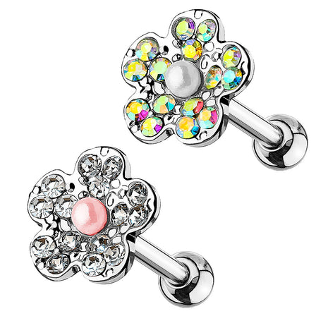 Tragus Cartilage Ear Piercing Stud Crystal Flower Pearl 