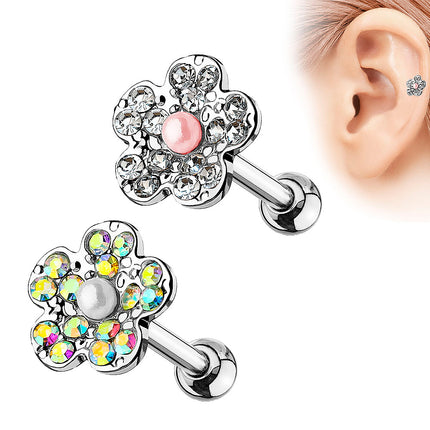 Tragus Cartilage Knorpel Ohr Piercing Stecker Kristall Blüte Perle