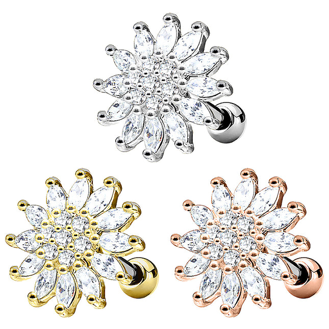 Tragus Cartilage Knorpel Piercing Ohr Stecker Kristall Blumen Blüte