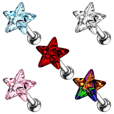 Tragus Cartilage Piercing Crystal Star Plug Stud 