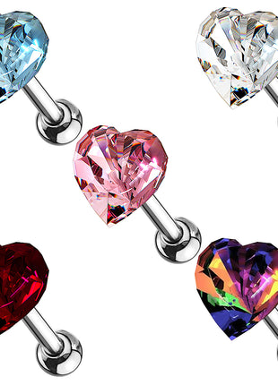 Tragus Cartilage Piercing Crystal Heart Plug Stud 