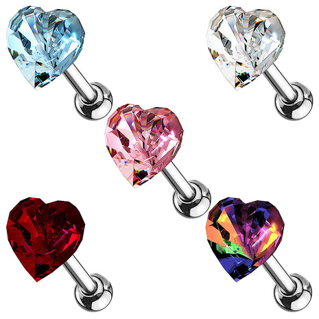 Tragus Cartilage Piercing Crystal Heart Plug Stud 