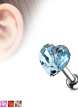 Tragus Cartilage Piercing Crystal Heart Plug Stud 