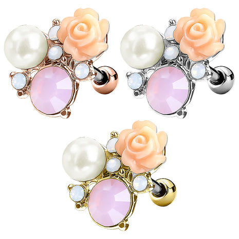 Tragus Cartilage Piercing Ear Stud Flower Opal Pearl 